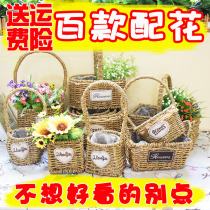 Hand-made natural grass-woven rattan basket rattan small flower basket woven flower pot country retro childrens hand basket