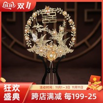 Classical Group fan Chinese Hanfu wedding golden costume accessories hollow fan tassel Xiuhe dragon and phoenix bouquet Jiayao