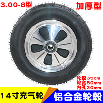 300-8 inflatable wheel 14 inch aluminum alloy wheel tire trolley wheel Tiger car thick silent caster