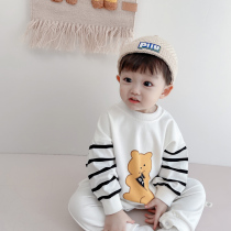 Net red baby clothes adorable ultra cute baby spring dress thin long sleeves go out to suit male baby one-piece clothes spring and autumn