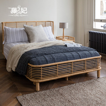  Nordic rattan weaving artist furniture Rattan double bed Bed and breakfast Hotel apartment Creative big bed Simple holiday style