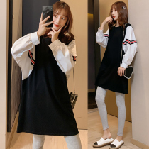 Pregnant woman Spring and autumn clothes out of fashion style 2022 pure cotton long sleeve blouse splicing early spring T-shirt one-piece dress Two sets
