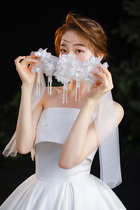 Mori sweet bridal hair accessory Crystal tassel flower headdress half face mask masquerade party COS face veil