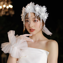 Forest super fairy bride wedding dress gloves flower mesh white short photo studio travel shooting photo gloves