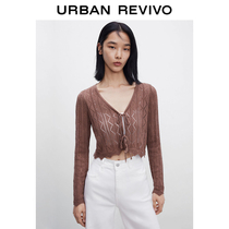 UR2022 Spring new products Female dress Law Department Lazy Wind Tie Hook Needle Thin Knit Jacket WL13S9DN2001