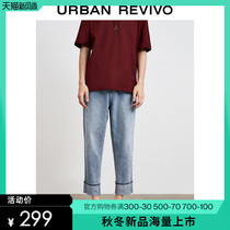  UR2021 autumn new mens street leather label washed denim loose straight trousers MV30SBKE2001