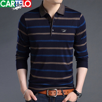 Cardilo Crocodile Spring New Knitwear Mens Thin Striped Lapel Fashion Casual Long Sleeve T-Shirt Bottoming Shirt