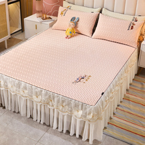 Bed podium latex ice silk mat three-piece summer cool soft mat washable household summer non-slip nude sleeping bed cover