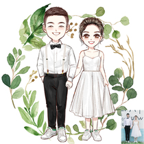 Crayon style hand-painted wedding invitations illustration hand-painted Avatar custom Q-page avatar cartoon comics hand-painted wedding photos