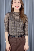 2021 early autumn new long sleeve South Korean silk T-shirt female temperament Elegant Foreign color small shirt half high neck top