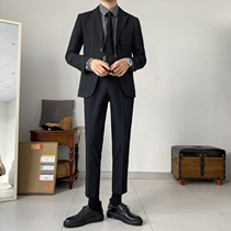  Dongdaemun slim suit suit mens Korean version of the trend handsome herringbone small suit two-piece business casual