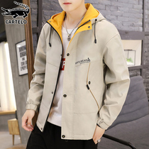 Crocodile Spring Hood Jacket Mens Khaki Casual Clothes 2022 New Ins Tide Workwear Jacket Mens Spring And Autumn