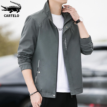 Crocodile gray jacket mens coat spring and autumn fashion 2022 new stand collar casual loose top clothes menswear