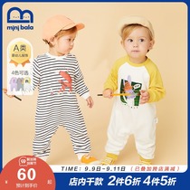Mini Balabala baby jumpsuit 2021 spring and autumn newborn baby clothes out to carry clothes ha clothes climbing clothes Cotton