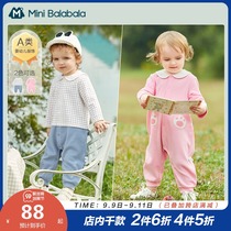 Mini Balabala newborn baby clothes 2021 Spring male and female baby navy collar foreign baby jumpsuit