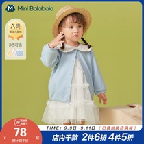 Mini Balabala Childrens Coat 2021 Spring Girls Coats Fashionable Knitted Doll Collar Cute Coats