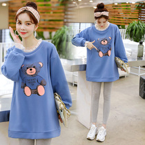 Pregnant womens autumn and winter clothing long sleeves in long sleeves Foreign wearing of laced blouses Womens winter thickened suit Fashion new