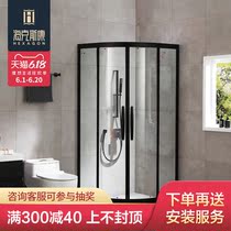 Hexagon shower room arc fan 304 stainless steel partition bathroom wet and dry separation bath screen black custom