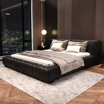 Italian light luxury leather bed Modern simple double bed soft bag wedding bed Black high-end master bedroom tatami rice bed Nordic