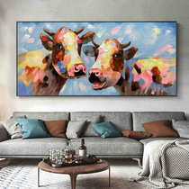 Pure hand-painted oil painting living room horizontal hanging painting sofa background wall decorative painting animal cow murals modern simple handmade