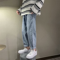 Spring and autumn winter jeans men plus velvet thick 2021 new leisure trend brand ins loose straight pants