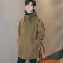 Men's windbreaker plus velvet padded 2021 new long coat trend autumn and winter jacket jacket teenagers