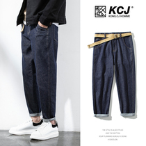 Autumn and winter new jeans mens Tide brand loose straight tube plus velvet 2021 spring and autumn casual tooling long pants