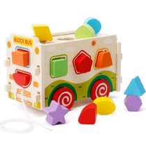 Filling and dismantling car shape cognitive block wood intelligent box toy 1 - 2 - 3 years old childrens puzzle cognitive toy