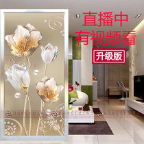 Art glass custom screen partition living room aisle shoe cabinet toilet frosted transparent double-sided carved tulip
