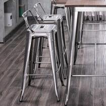 Iron Art Metal Bar Bench Stainless Steel Color Bar Stool Solid Wood Minimalist Bar Chair Industrial Wind High Footstool Backrest Chair