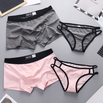 Pure cotton couple panties sexy suspenders Personality breathable cute temptation couple low waist couple double underwear set
