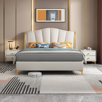 Leather soft bag bed light luxury very simple style master bedroom double bed 1 8 meters 1 5m Nordic modern simple storage wedding bed
