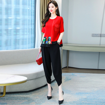 Fashion casual suit womens summer 2021 new Korean version of the plus size meat concealer is thin and foreign style age reduction two-piece suit tide