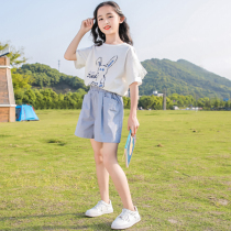 Net Red Girl Summer Clothing Suit 2022 New Children Summer Short Sleeve Shorts Ocean Gas Little Girl Trendy Two Sets