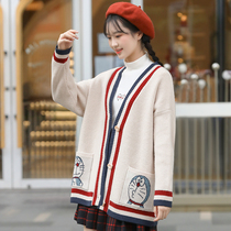 Girl cute sweater sweet cartoon big boy high school girl junior high school student autumn and winter sweater cardigan Academy style