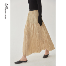 AUM Ohm 2021 spring and summer new temperament gentle a word skirt loose apricot pleated texture sense skirt women