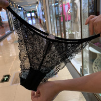 European and American Sexy transparent lace bikini womens underwear low waist fire horseradish T-pants white black T pants ultra-thin