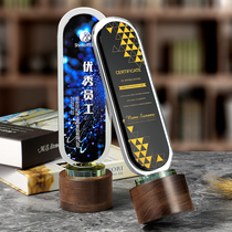  Crystal trophy custom-made high-end solid wooden base medal free lettering Excellent employee souvenir