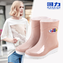 Back Force Rain Shoes Lady Gush Water Shoes Lady Midbarrel High Cylinder Fashion Non-slip Waterproof Cotton Rain Boots Short Silo Rubber Shoes Cover Shoes