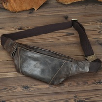 Tide brand leather men Sports chest bag running outdoor shoulder shoulder bag retro first layer cowhide leisure mobile phone running bag