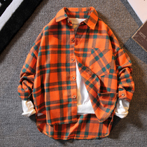 Boys shirt 2021 autumn childrens long-sleeved childrens plaid handsome spring and autumn cotton shirt jacket boys tide