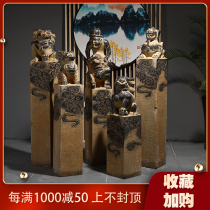 Tethered horse pile imitation ancient green stone lion Chinese Xiangyun pillar leash Kirin Humen bolted horse pile stone column engraving