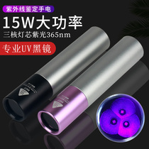 15W Violet Flashlight Jade Banknote Inspection Porcelain Tobacco and Alcohol Identification 365nm High Power Ultraviolet Fluorescence Detection Lamp