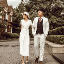 French light wedding dress 2021 new bridal temperament tour simple satin outing slim little dress