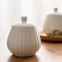 Ceramic pure white relief sugar jar with lid European bone china coffee sugar tank sugar box tea jar storage tank