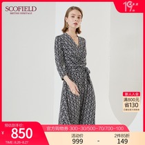  SCOFIELD WOMENs summer printed French light cooked style MID-length thin elegant atmospheric dress wrap skirt