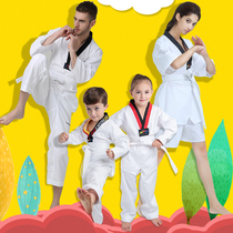 Pure cotton taekwondo suit summer childrens training suit Beginner adult men and women long-sleeved short-sleeved Taekwondo road suit custom