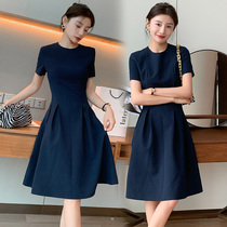 Summer high-end temperament solid color dress waist summer new 2021 summer dress royal sister wind waist thin skirt tide