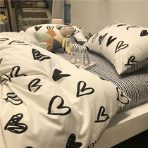 ins Nordic minimalist black and white loving bed four pieces of full cotton pure cotton quilt cover 1 5m1 8 m three-piece apartments