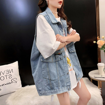 Korean version of the long denim vest womens spring and autumn new wear casual design sense horse clip vest jacket ins tide